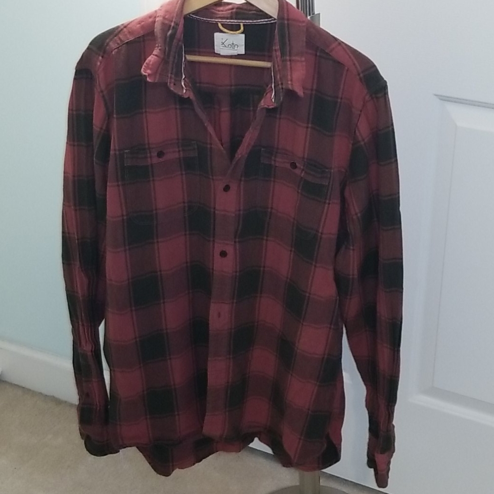 Koto mens red washed buffalo plaid shirt